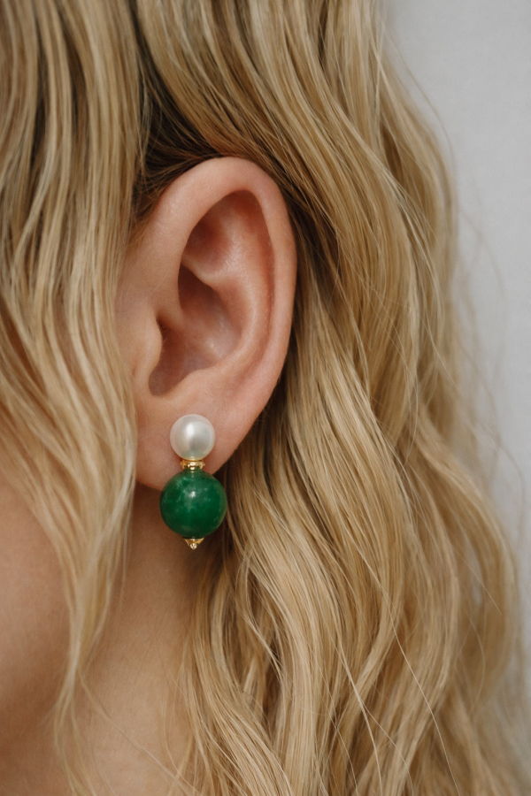 seree Robyn Pearl Jade Stone Drop Earrings - Green