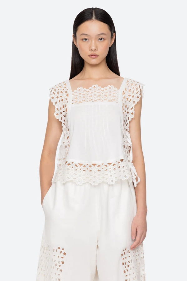 Sea NY Leila Eyelet Top - White