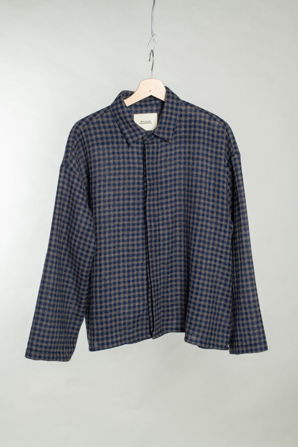 William Frederick Cafe Shirt - Navy Olive Plaid