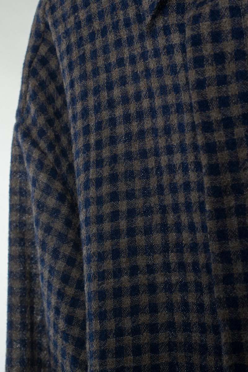 William Frederick Cafe Shirt - Navy Olive Plaid