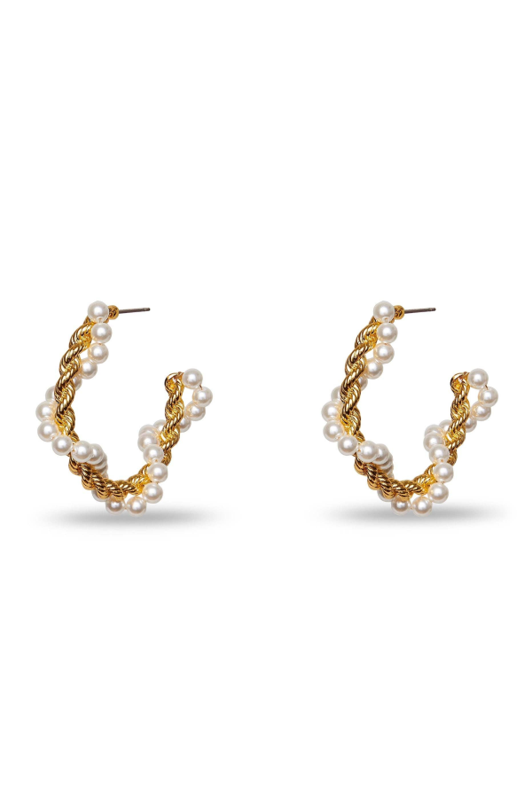 LeLe Sadoughi Pearl Rope Twist Hoop Earrings