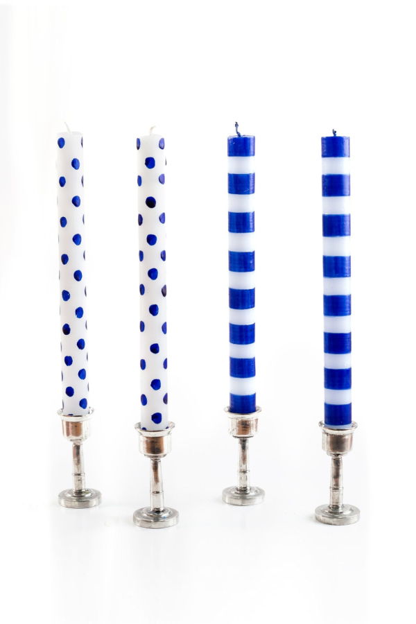 Thumbprint Artifacts Blue Dots & Stripes Gift Box of 4 Taper Candles