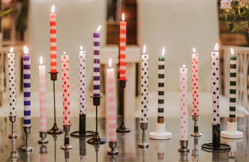 Thumbprint Artifacts Blue Dots & Stripes Gift Box of 4 Taper Candles