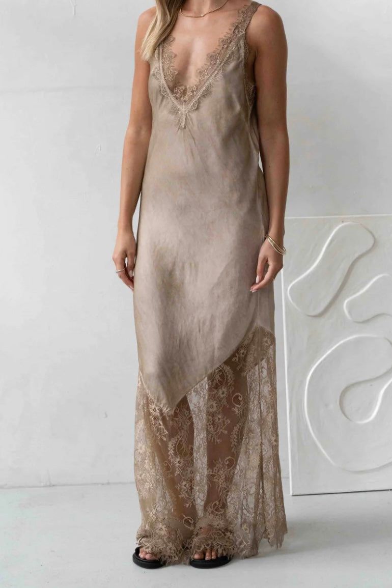 simple lace dress for wedding Boho Sleeved Flowy Lace Chiffon Wedding Dress