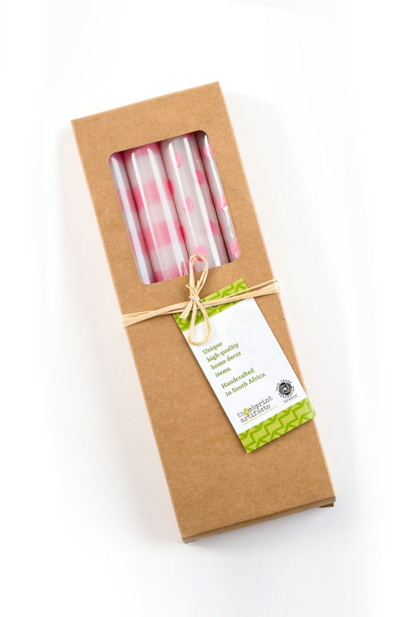 Thumbprint Artifacts Pink Dots & Stripes Tapers Gift Box of 4