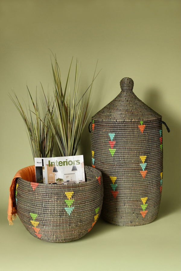 African Modern Prism Triangles Slender Laurel Hamper Basket