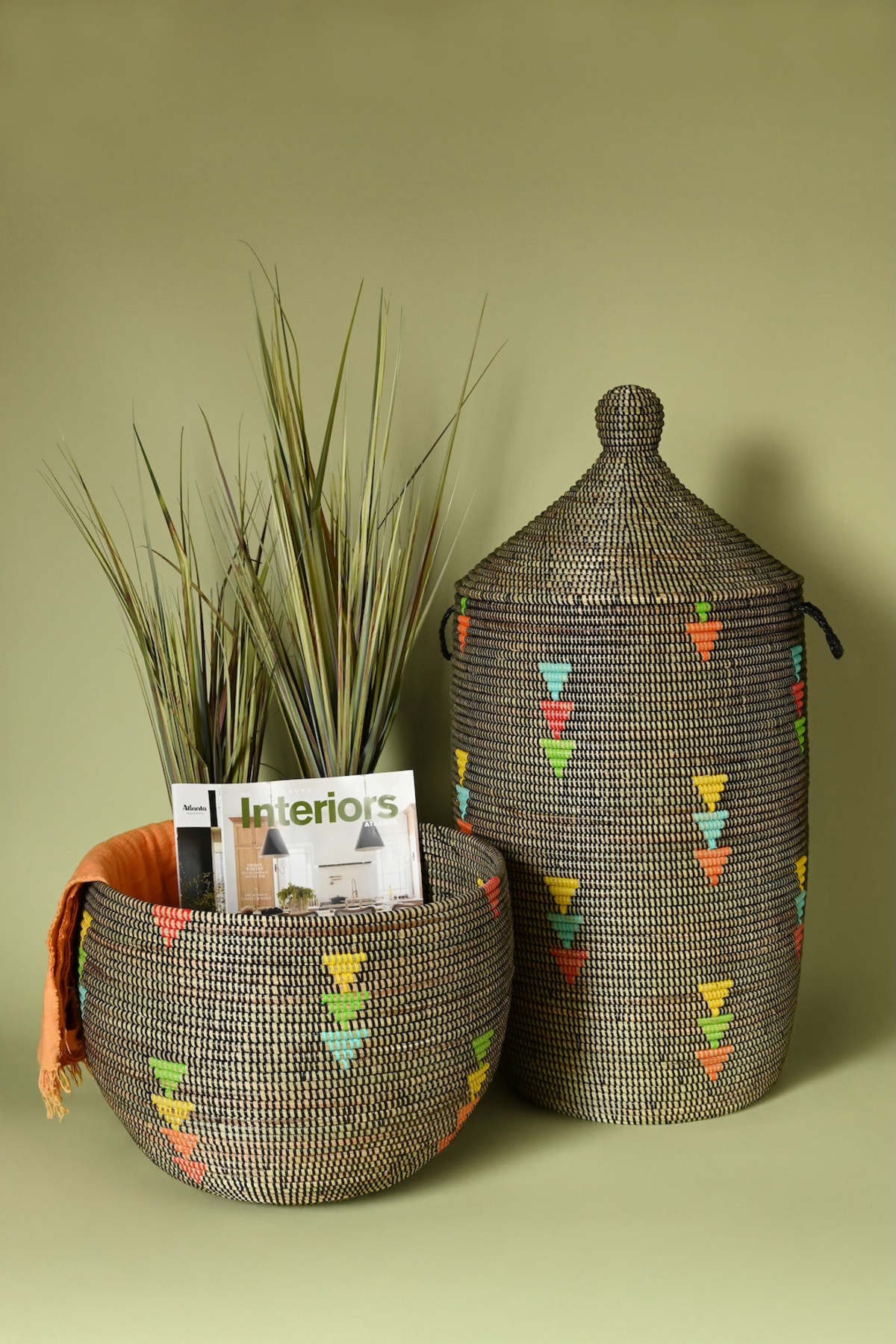 African Modern Prism Triangles Slender Laurel Hamper Basket - Image 2 of 4