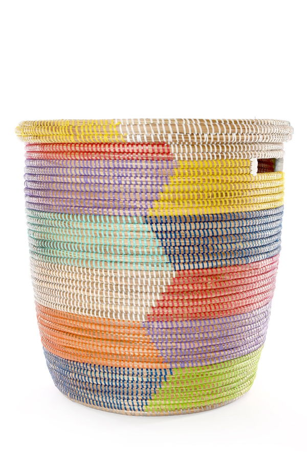 African Modern Rainbow Herringbone Lidded Storage Basket