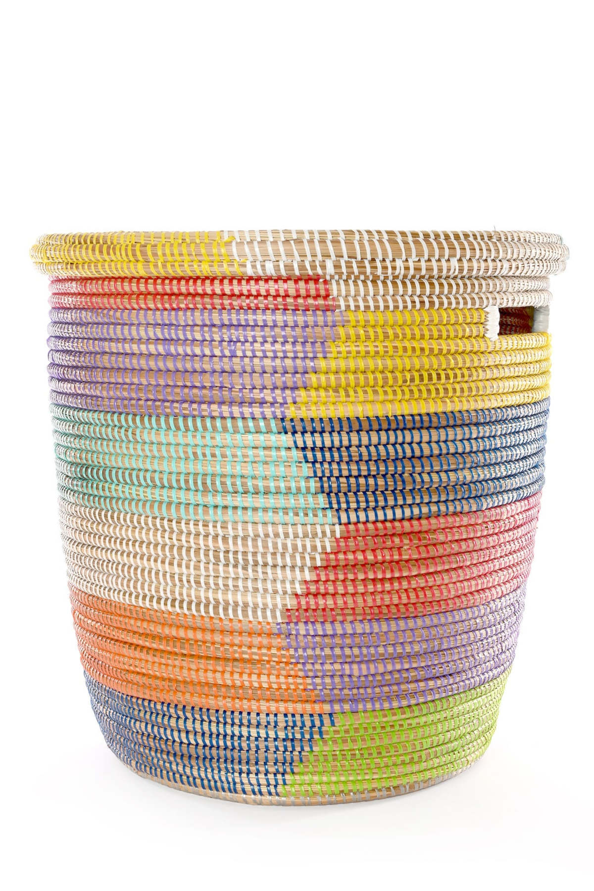 African Modern Rainbow Herringbone Lidded Storage Basket - Image 1 of 5