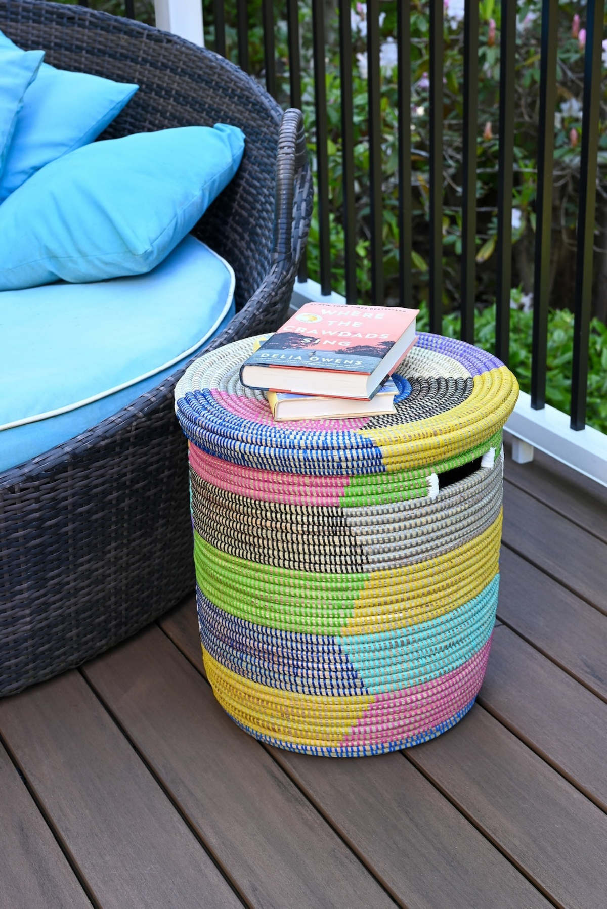 African Modern Rainbow Herringbone Lidded Storage Basket - Image 2 of 5