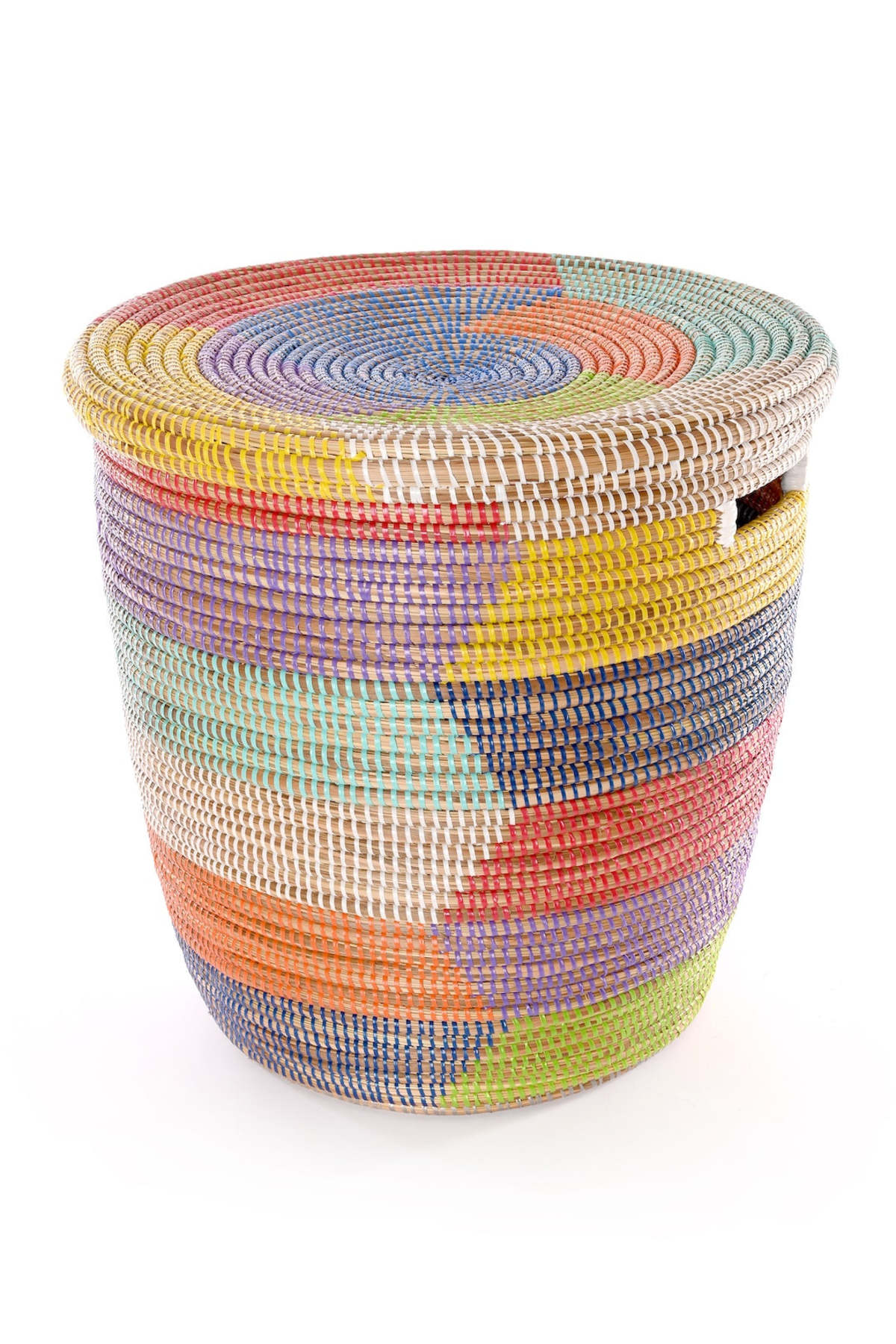African Modern Rainbow Herringbone Lidded Storage Basket - Image 4 of 5