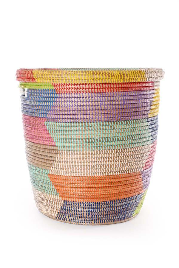 African Modern Rainbow Herringbone Lidded Storage Basket