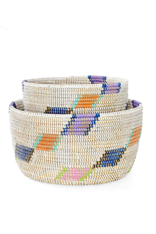 African Modern Set of 2 Diagonal Diamond Nesting Storage Baskets African Modern Set of 2 Diagonal Diamond Nesting Storage Baskets