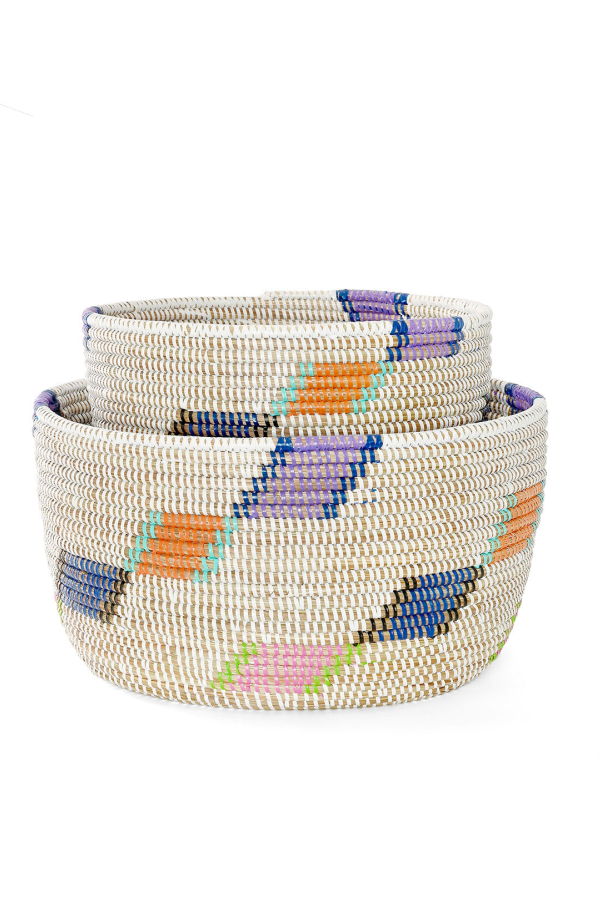 African Modern Set of 2 Diagonal Diamond Nesting Storage Baskets