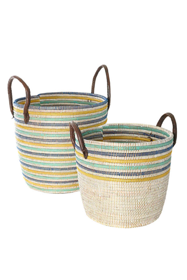 African Modern S/2 Malika Beach Nesting Baskets with Leather Handles African Modern S/2 Malika Beach Nesting Baskets with Leather Handles