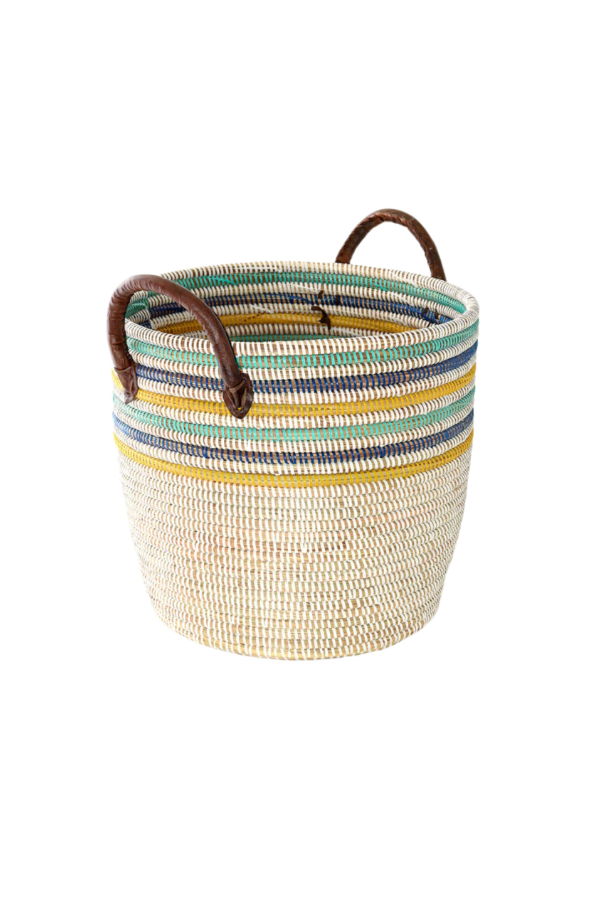 African Modern S/2 Malika Beach Nesting Baskets with Leather Handles