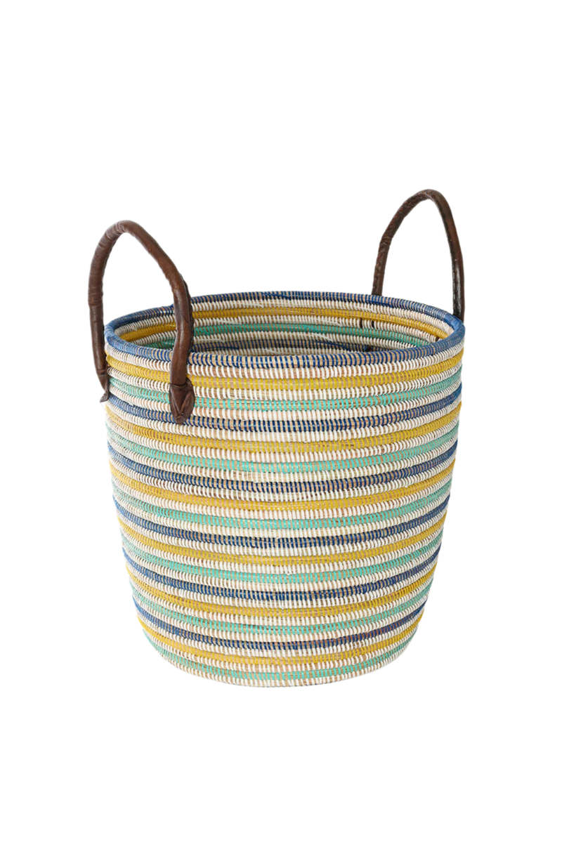 African Modern S/2 Malika Beach Nesting Baskets with Leather Handles
