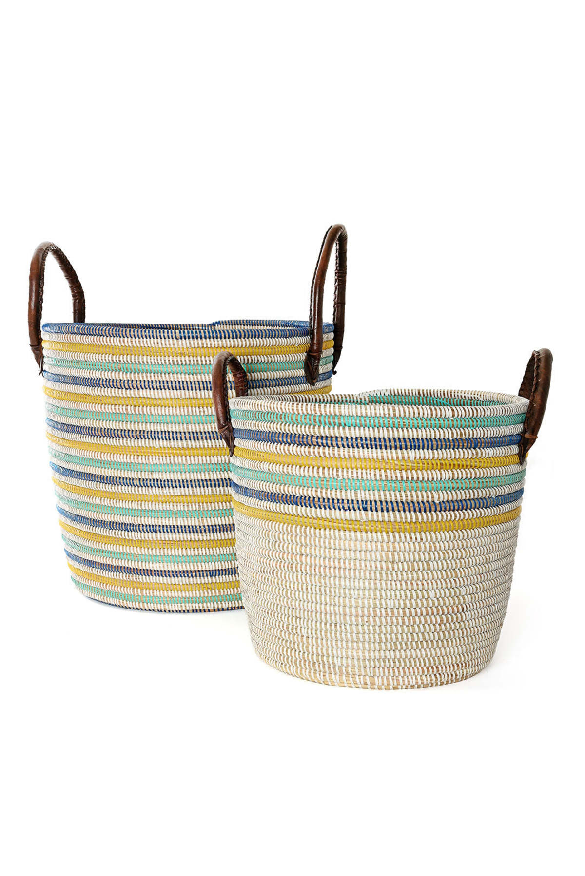 African Modern S/2 Malika Beach Nesting Baskets with Leather Handles - Image 4 of 4