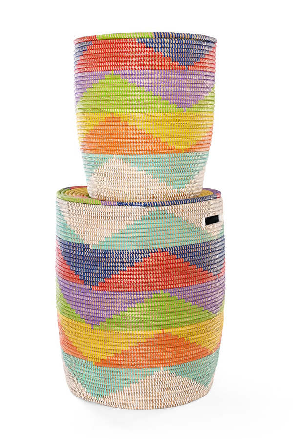 African Modern S/2 Rainbow Mountains Flat Lidded Hampers