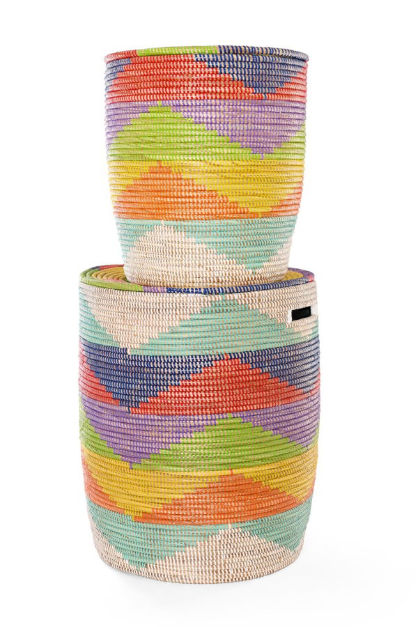 African Modern S/2 Rainbow Mountains Flat Lidded Hampers