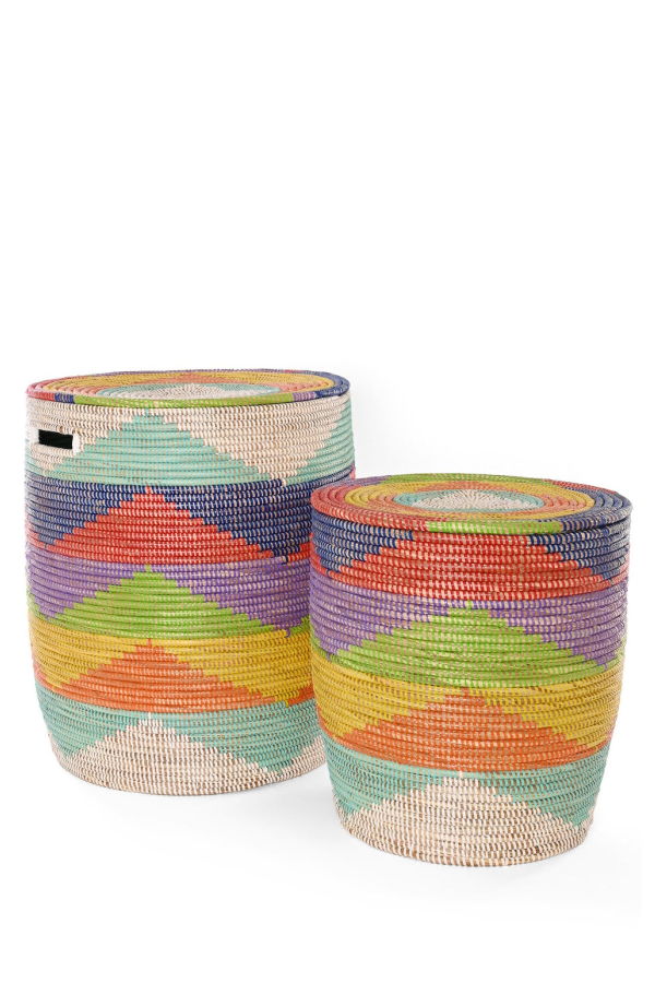 African Modern S/2 Rainbow Mountains Flat Lidded Hampers