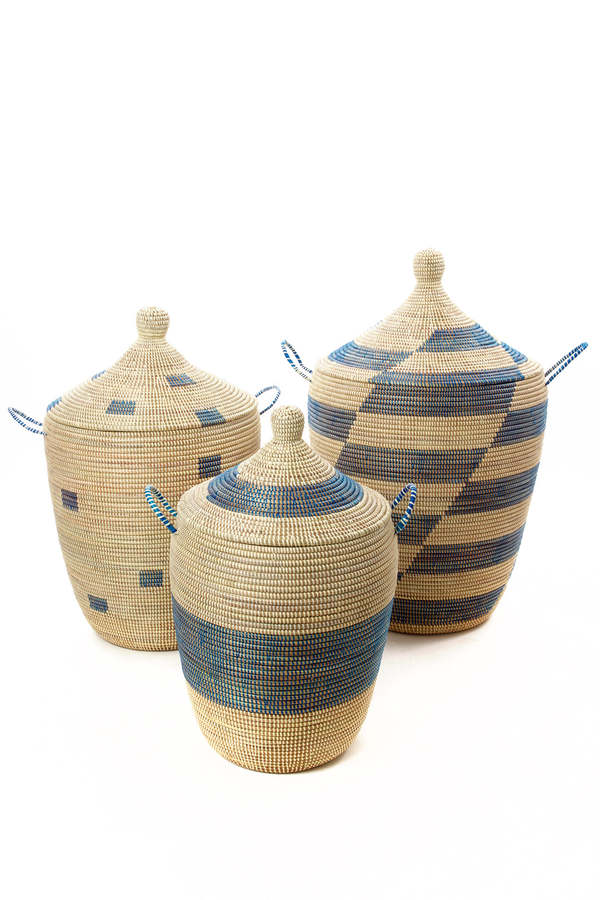 African Modern Set of 3 Mixed Pattern Hampers