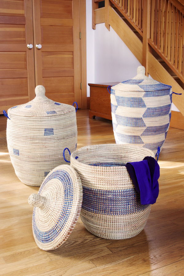 African Modern Set of 3 Mixed Pattern Hampers