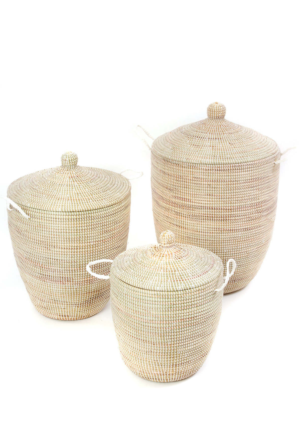 African Modern Set of 3 Solid White Hampers - Image 1 of 5