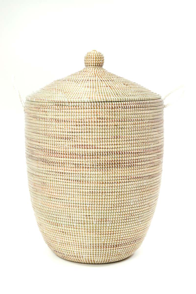 African Modern Set of 3 Solid White Hampers