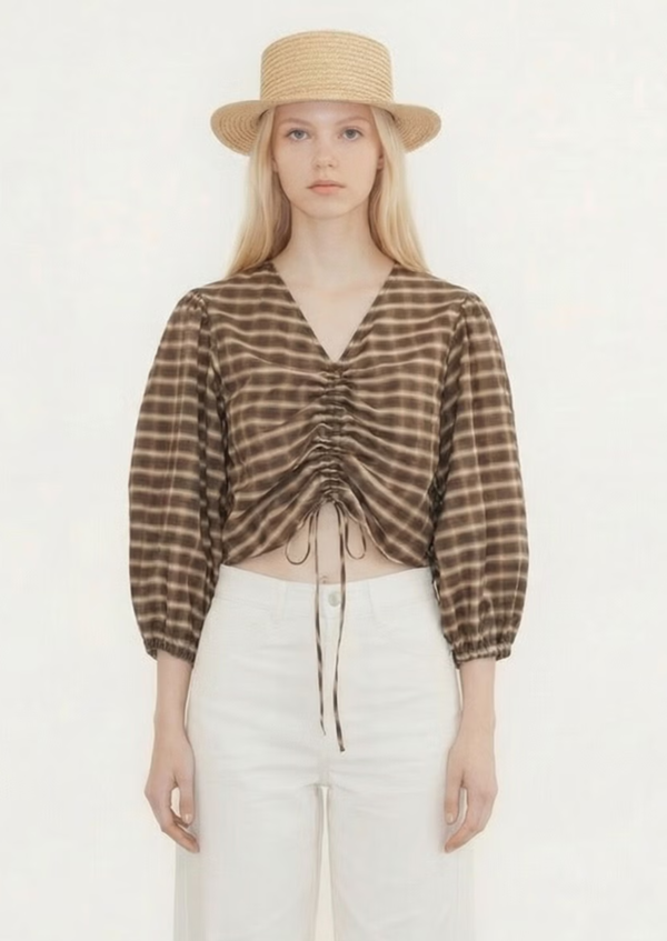 TINY BIG SISTER Check V-Neck Blouse