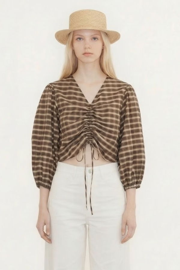 TINY BIG SISTER Check V-Neck Blouse