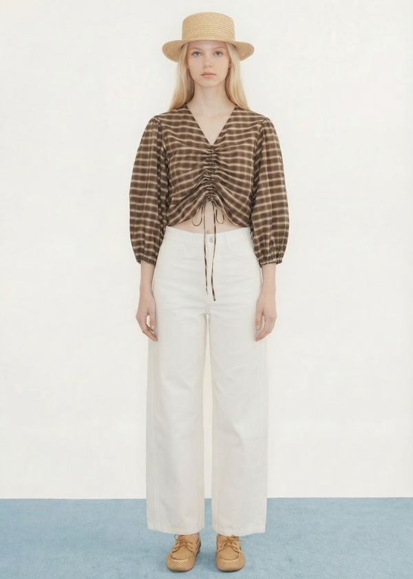 TINY BIG SISTER Check V-Neck Blouse