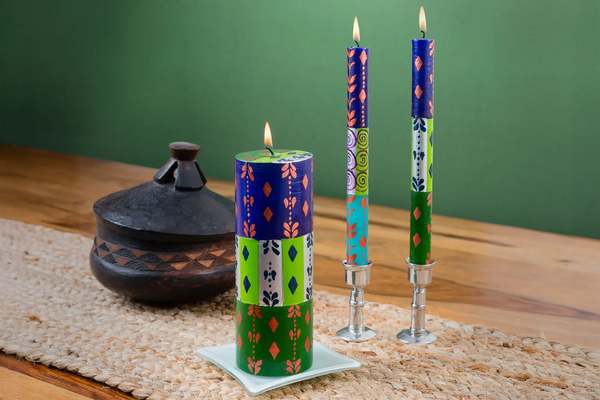 Thumbprint Artifacts Sari Painted Candles