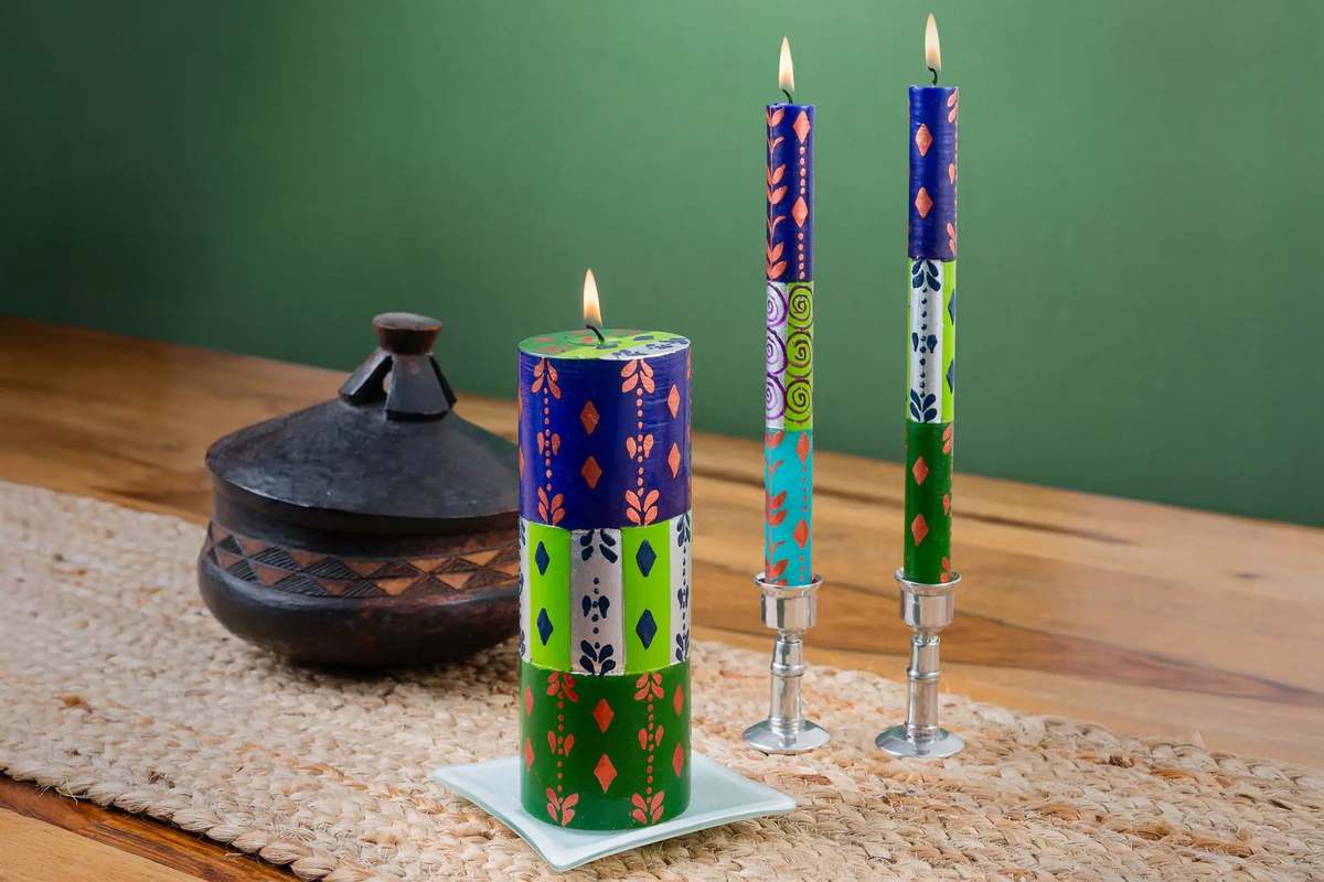 Thumbprint Artifacts Sari Painted Candles - Image 12 of 12