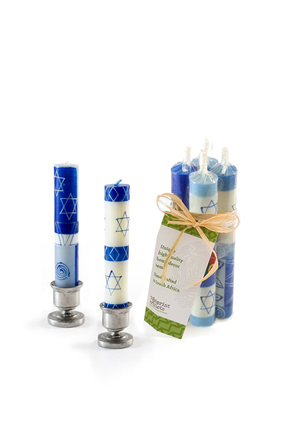 Thumbprint Artifacts Shabbat Star of David Painted Candles