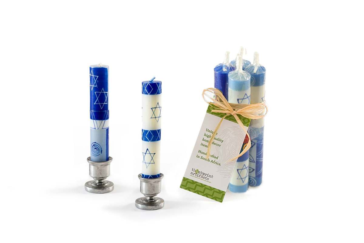 Thumbprint Artifacts Shabbat Star of David Painted Candles - Image 1 of 3