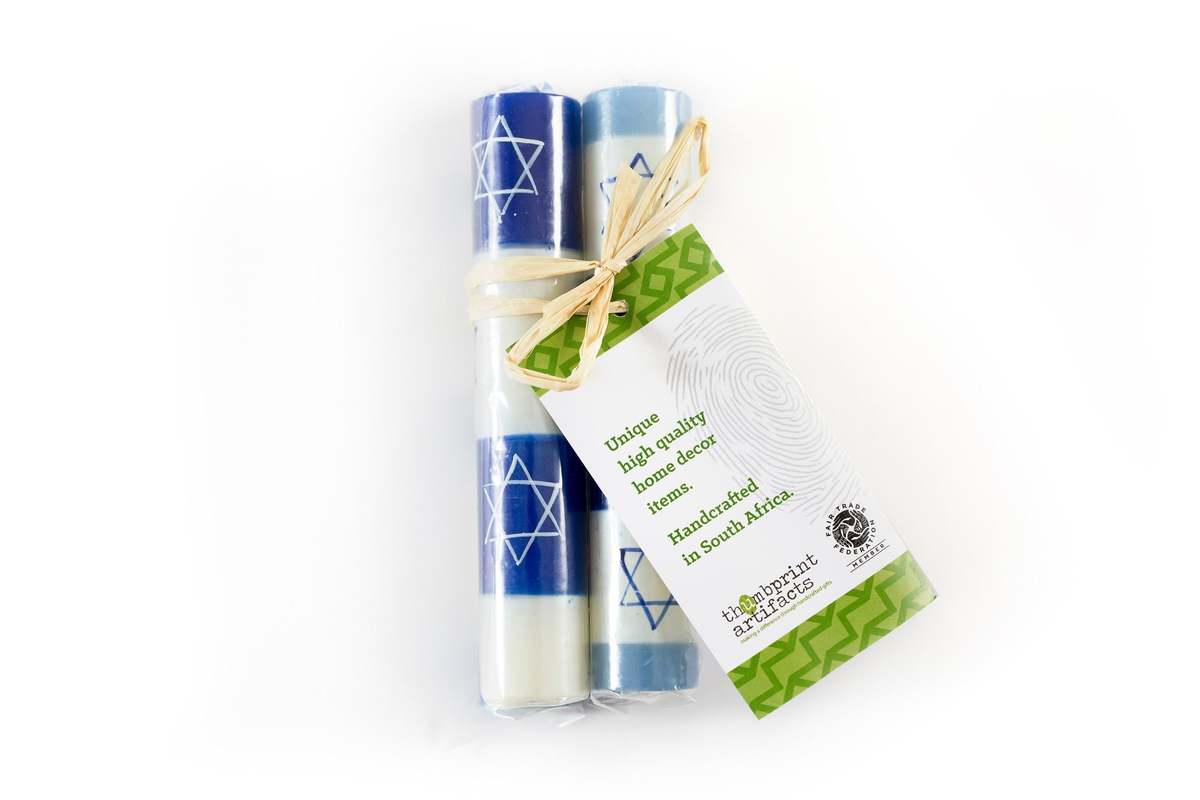 Thumbprint Artifacts Shabbat Star of David Painted Candles - Image 3 of 3