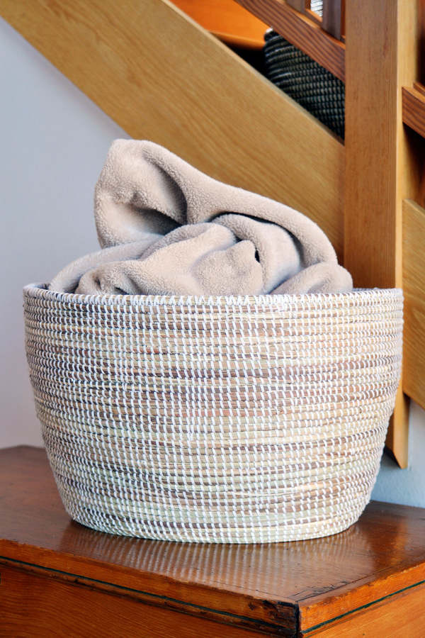 African Modern Solid White Knitting Basket