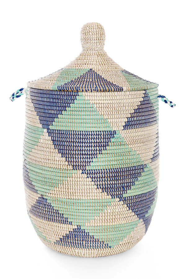 African Modern Triangles Lidded Hamper Basket