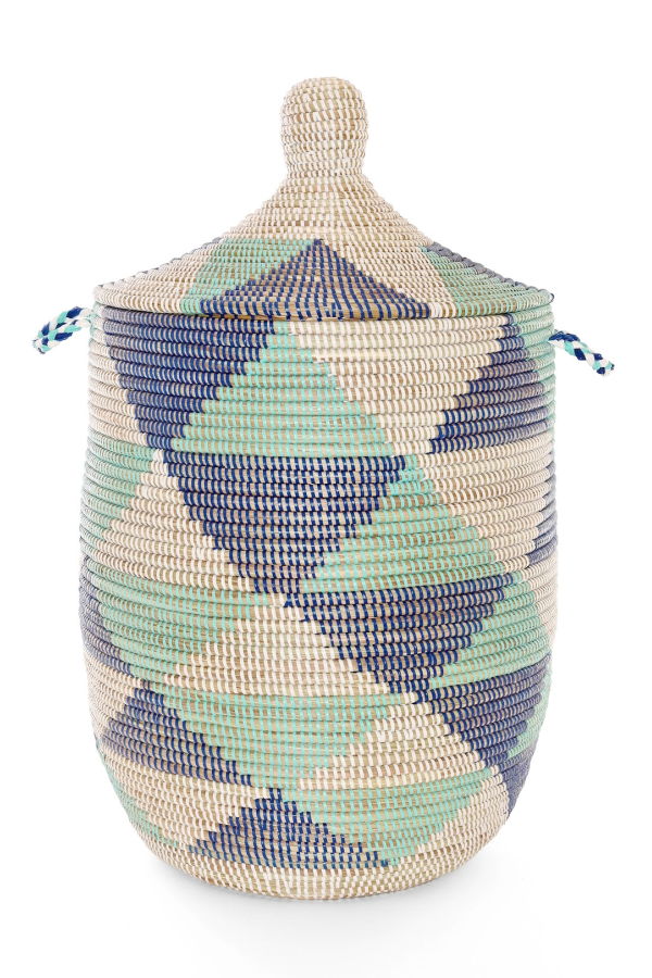 African Modern Triangles Lidded Hamper Basket