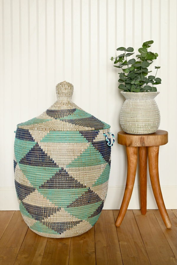 African Modern Triangles Lidded Hamper Basket