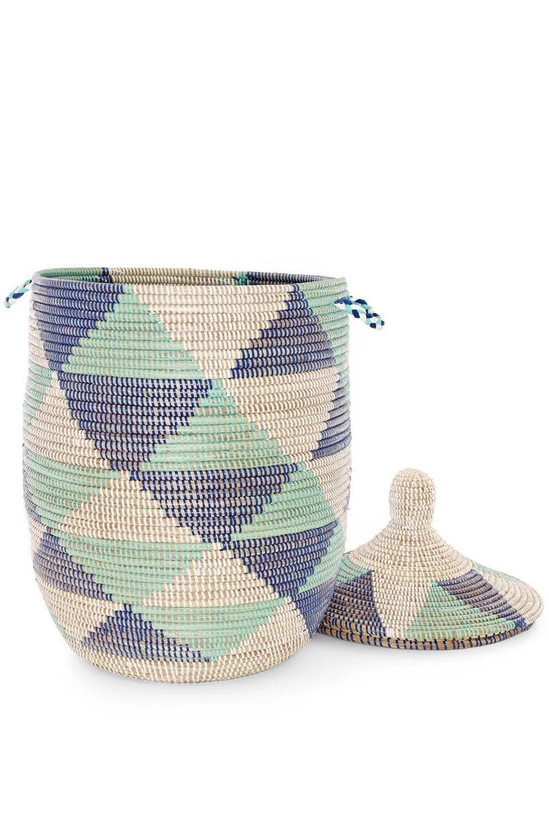 African Modern Triangles Lidded Hamper Basket