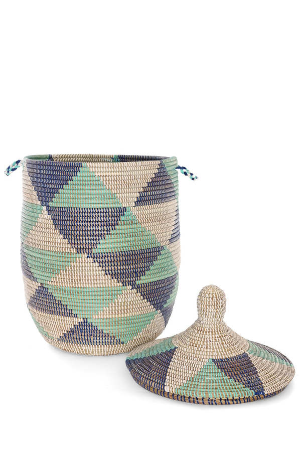 African Modern Triangles Lidded Hamper Basket