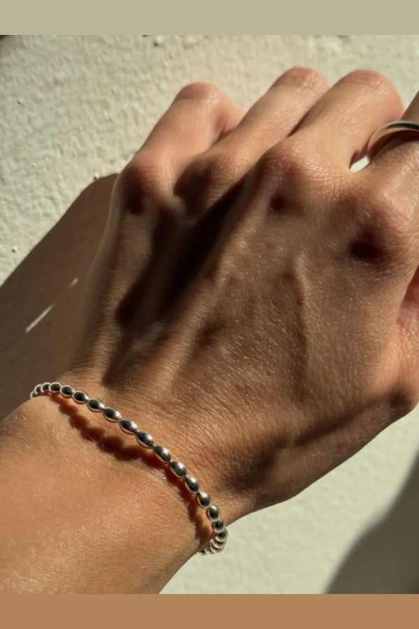 Sea + Pattern Oval Sterling Beaded Bracelet