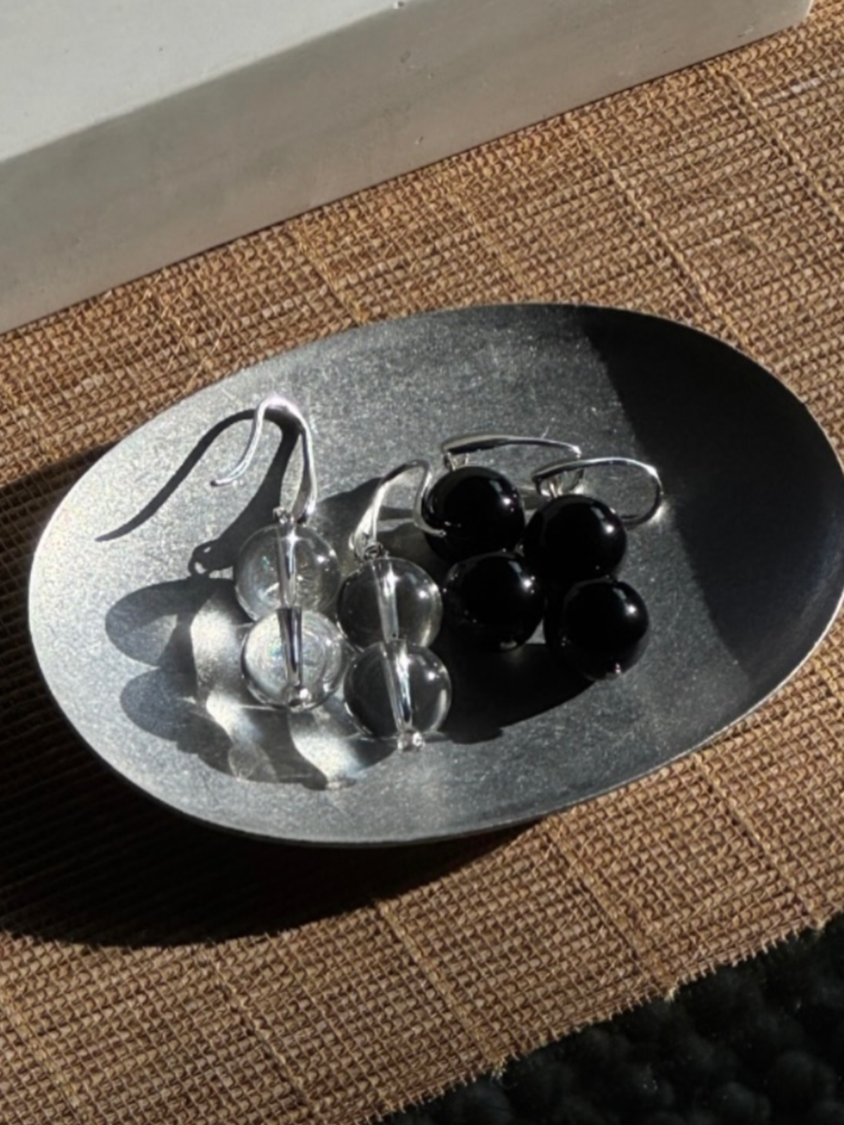 Sea + Pattern Teardrop Onyx Earrings - Black - Image 3 of 7