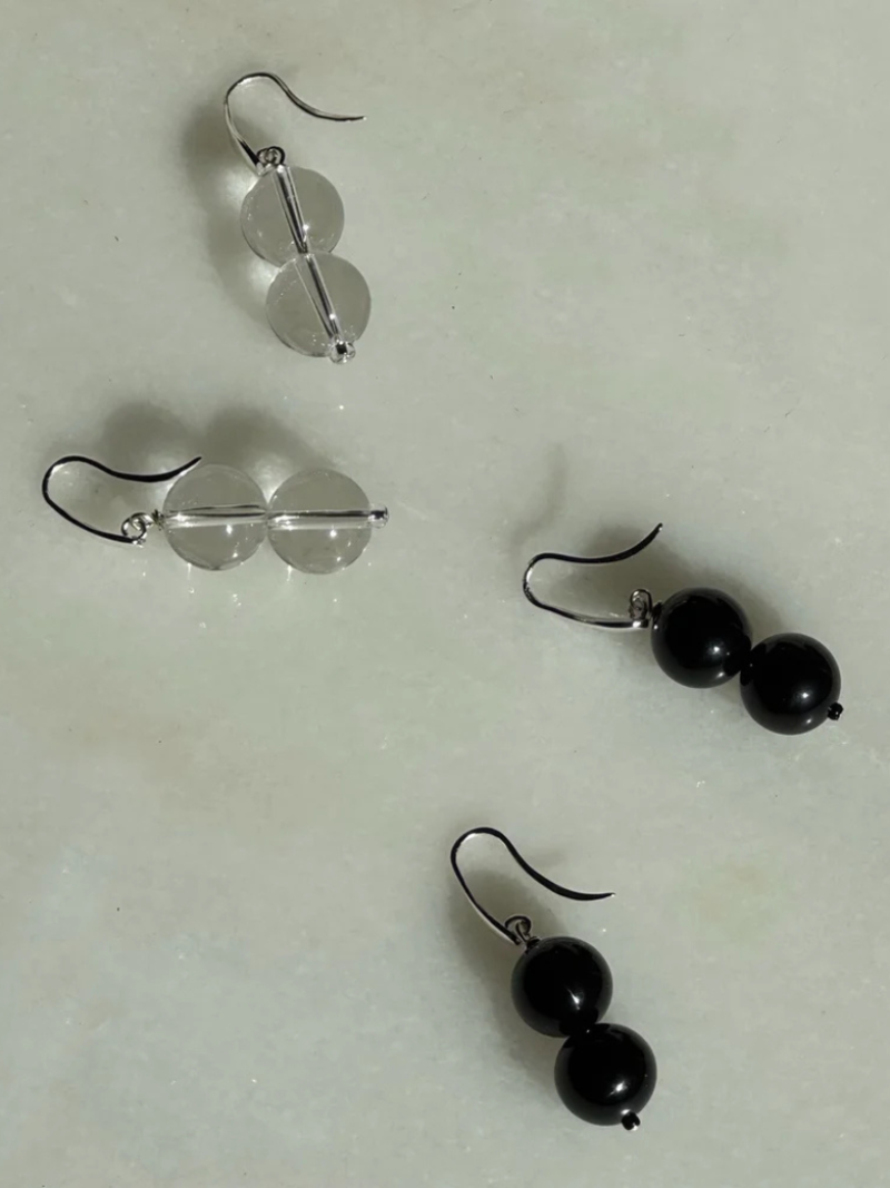 Sea + Pattern Teardrop Onyx Earrings - Black