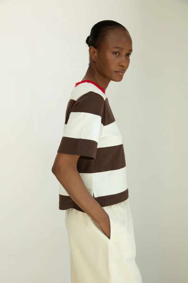 Beaumont Organic Bay Sue Stripe Tee - Cacao Stripe
