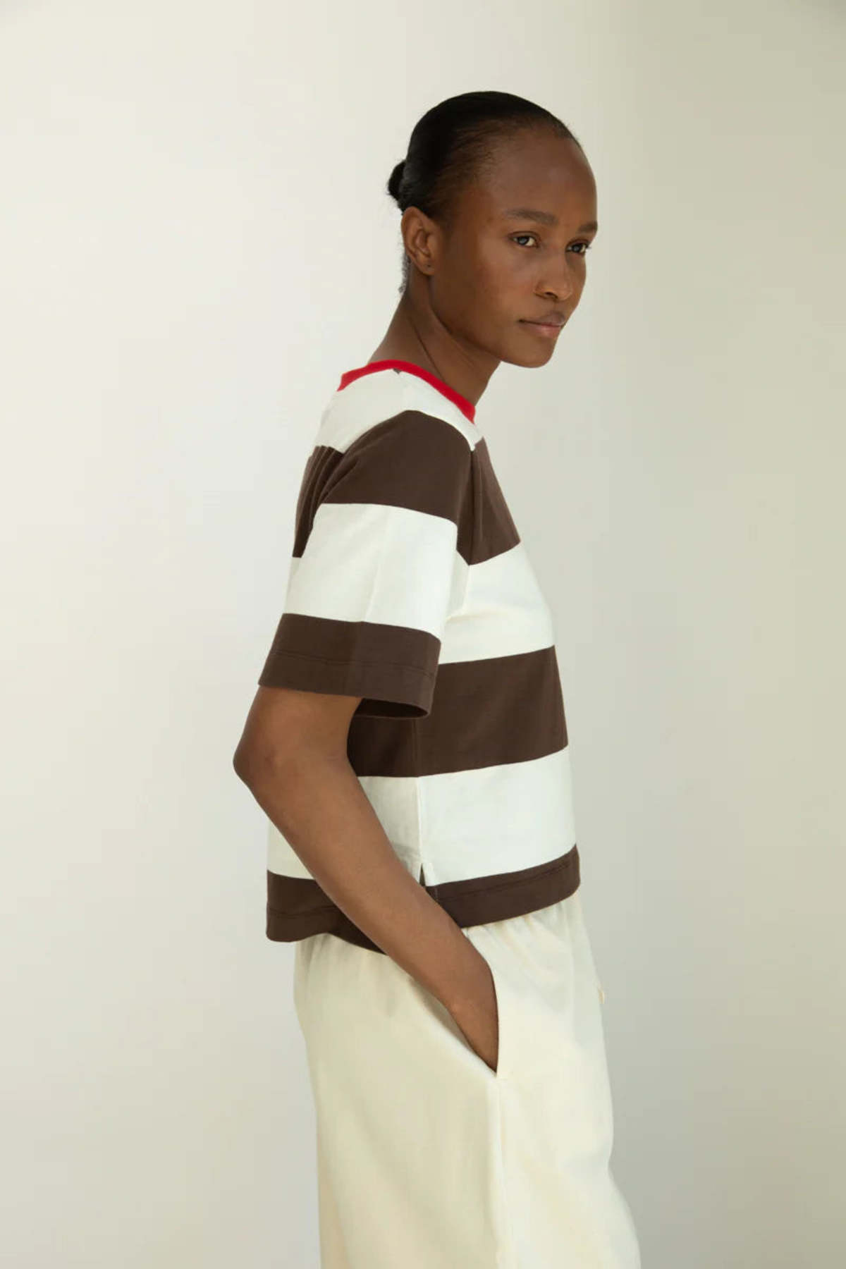 Beaumont Organic Bay Sue Stripe Tee - Cacao Stripe - Image 2 of 5