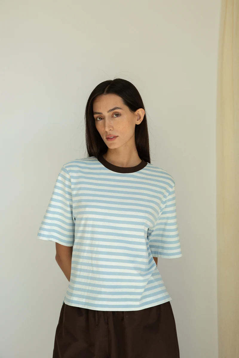 Beaumont Organic Bay Sue Stripe Tee - Blue Stripe