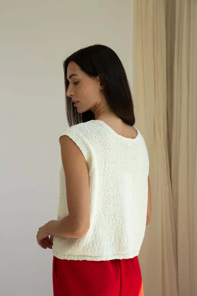 Beaumont Organic Florence Cotton Linen Knit Vest - Off White
